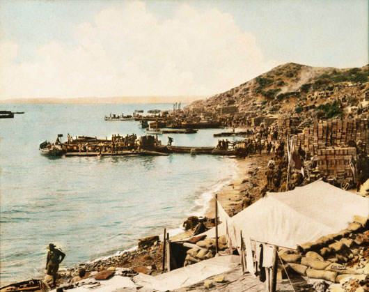 A view of Anzac Cove looking north toward New Zealand Point (AWM P01130.001).