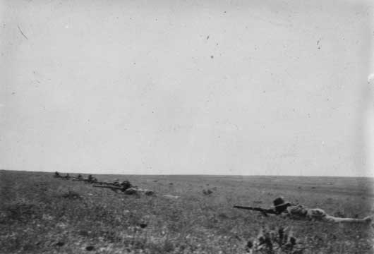 The firing line of 'B' Squadron, 9th Australian Light Horse Regiment, during the Second Battle of Gaza (AWM A00223).