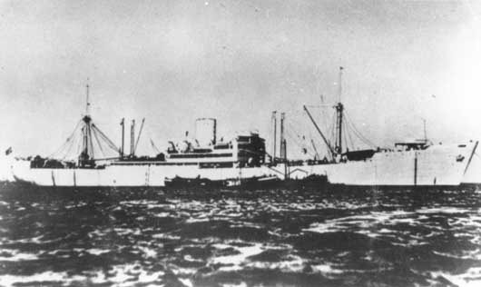 The German auxiliary cruiser Kormoran, which sank the HMAS Sydney during action off the West Australian coast (AWM 053867).