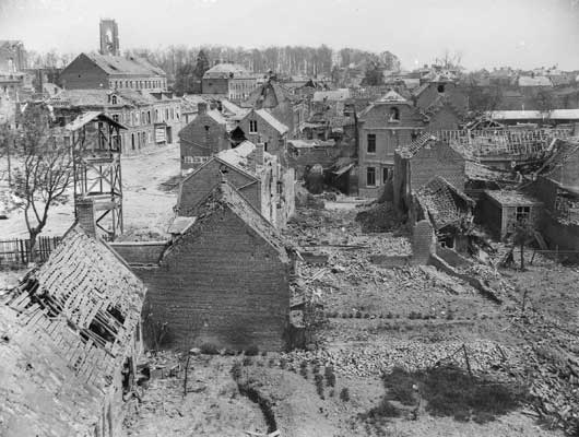 The ruined buldings as seen from the window of the South Chateau, in the area that was recaptured by the 13th and 15th Brigades (AWM E02154).